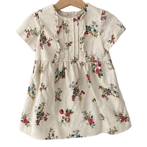 Zara Baby Ruffle Pleated Short Sleeve Dress - Floral Bouquet - Textured - 18-24M - Picture 1 of 9